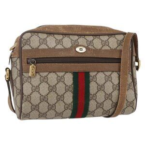 Authentic GUCCI GG Supreme Web Sherry Line Bag PVC Beige Gold 98 02 004